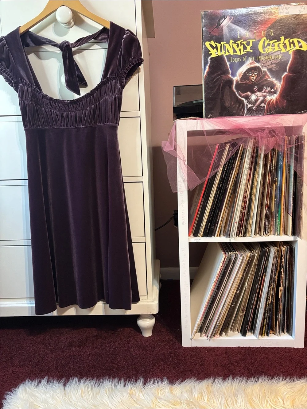 Y2K Free People Purple Velvet Babydoll Mini Dress Small Smocked Milkmaid Vintage